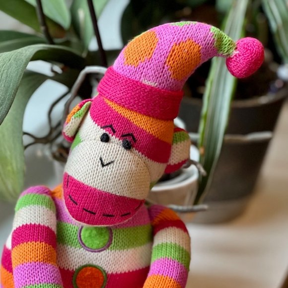 Striped Sock Monkey with Velcro Hands and Feet - SCM Designs - Picture 4 of 6
